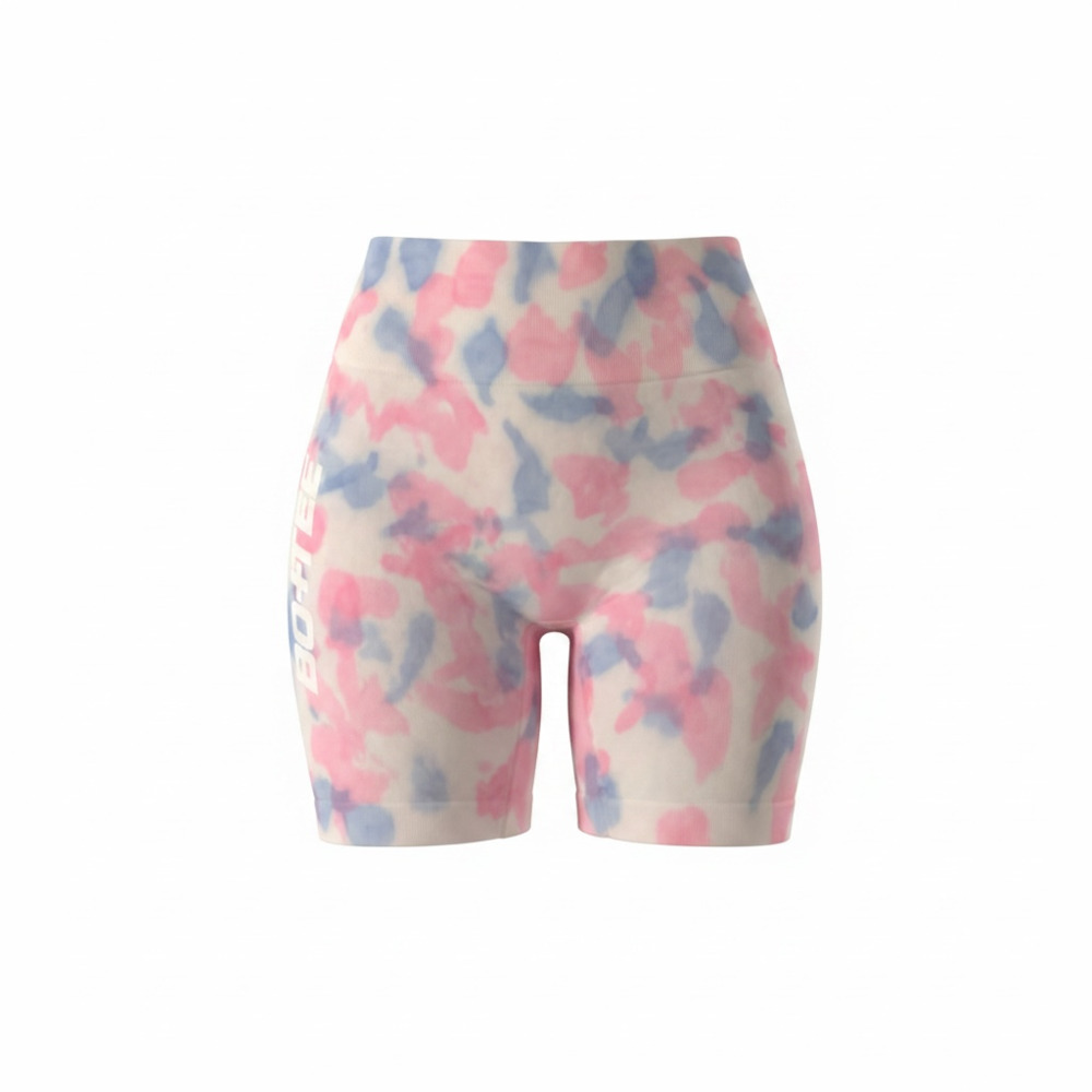 Bo+Tee Seamless High-Waisted Biker Shorts in Tie Dye Pink Blue